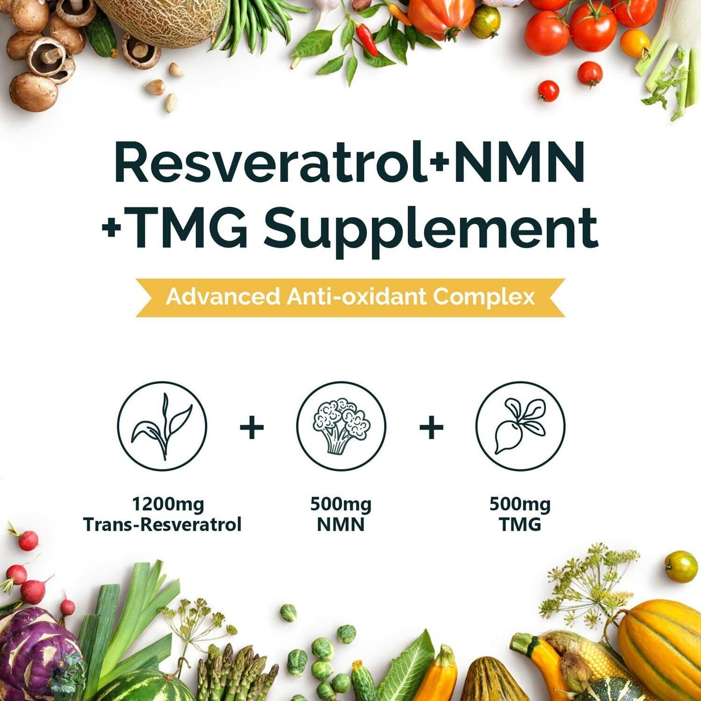 NMN + RESVERATROL + TMG 2200mg 60 Softgel POWERFUL NAD+ BOOSTER ANTI-AGING COMBO