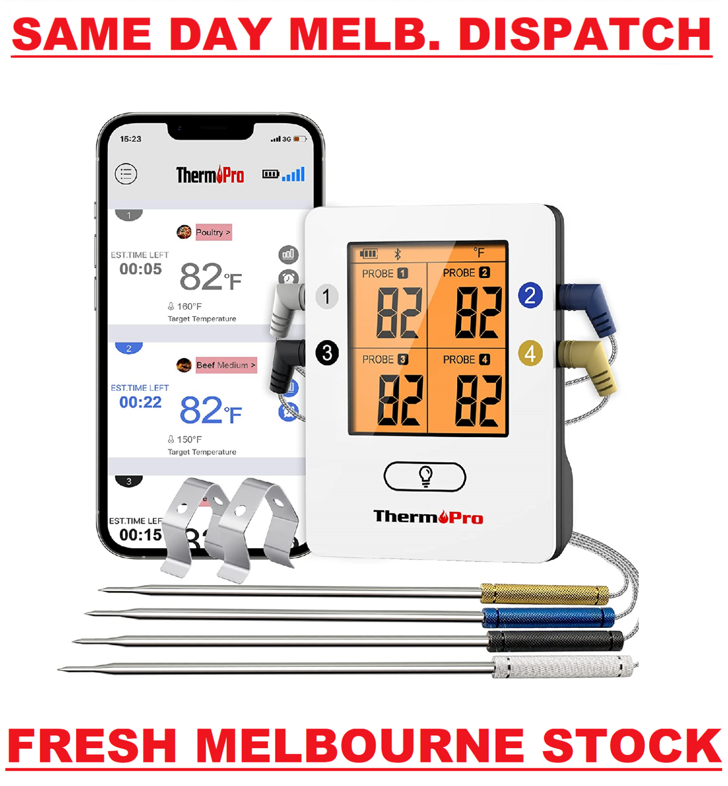 ThermoPro TP25 150m BBQ Bluetooth Wireless Remote Meat Thermometer with 4 Probes