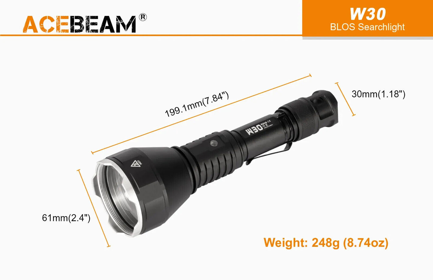 AceBeam W30 2.4km Ultra-Throw Distance White Laser LEP Torch Flashlight 6500K