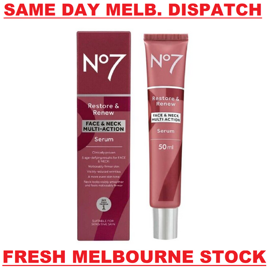 Boots No7 RESTORE & RENEW Face & Neck Multi Action SERUM Anti-Aging 50mL - NEW!