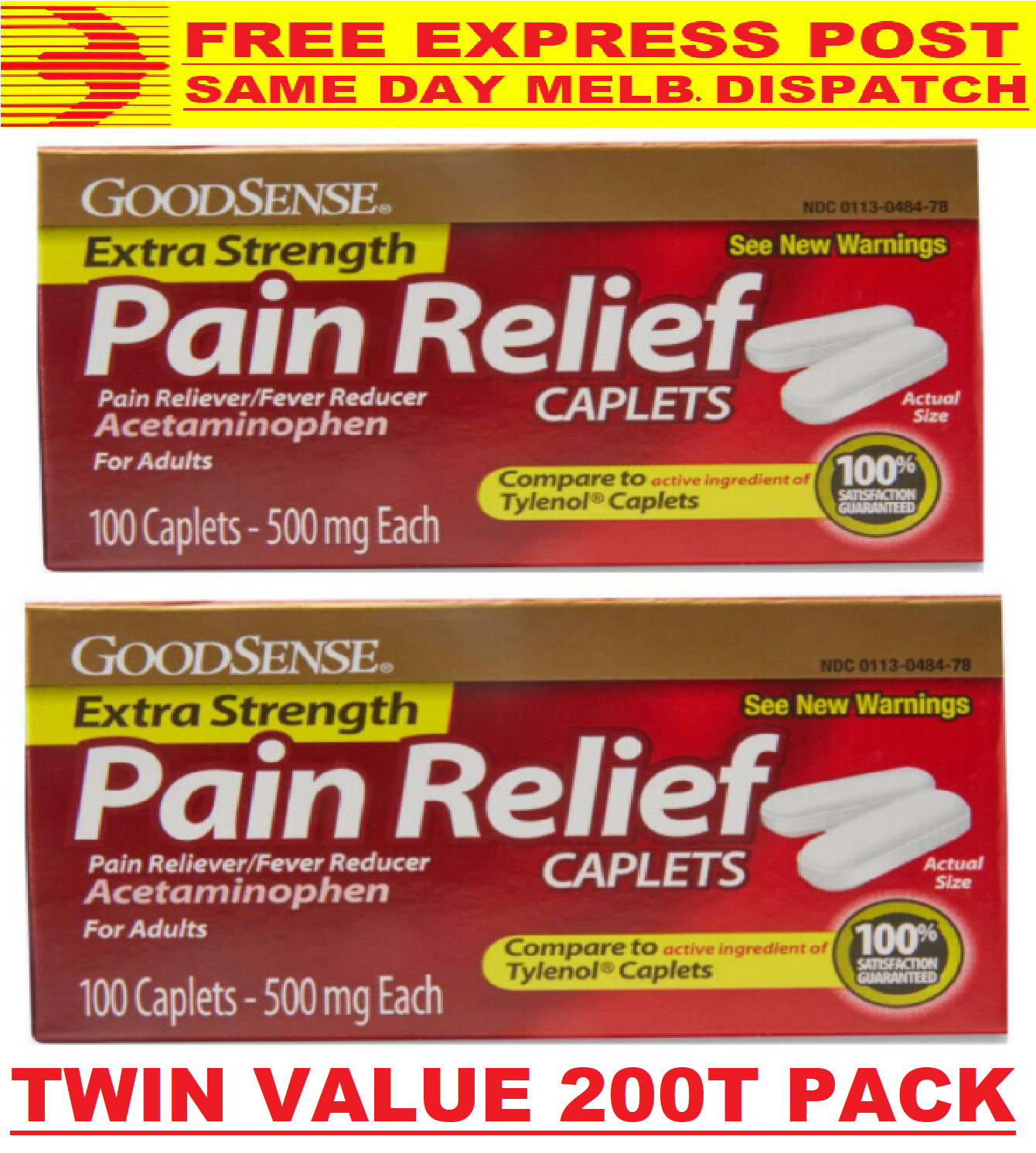 Good Sense PAIN RELIEF TABLETS Extra Strength Acetaminophen 200 Caplets 500 mg