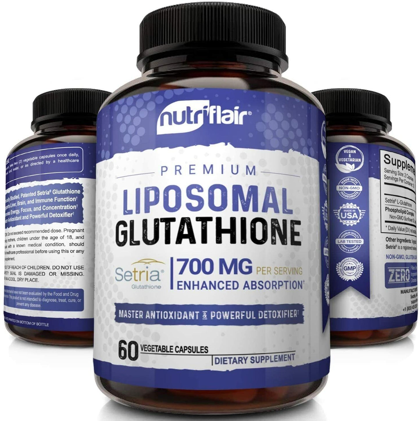 Liposomal Glutathione Setria 700mg 60 Caps NutriFlair DOUBLE STRENGTH & REDUCED