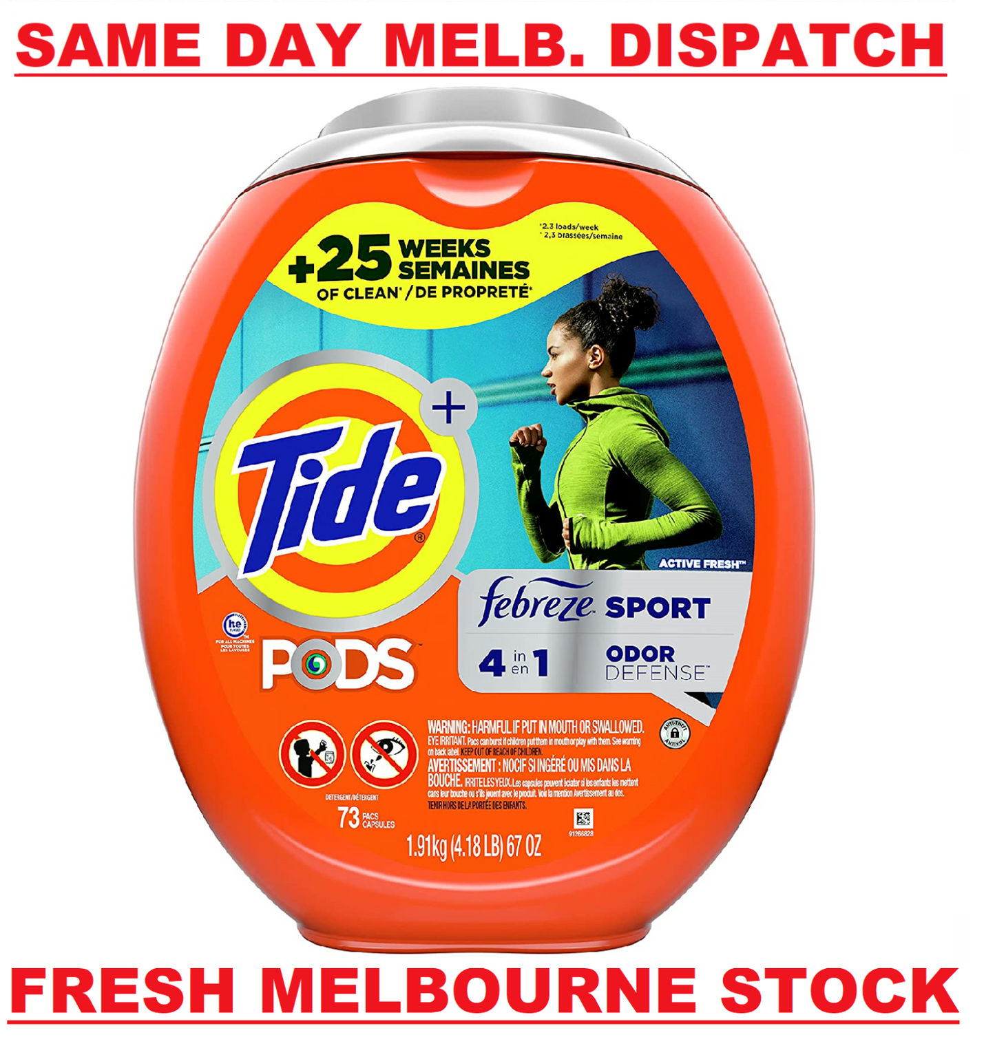 Tide PODS Laundry Detergent Liquid 73 Pacs 4-in-1 Febreze Sport Odor Defense NEW