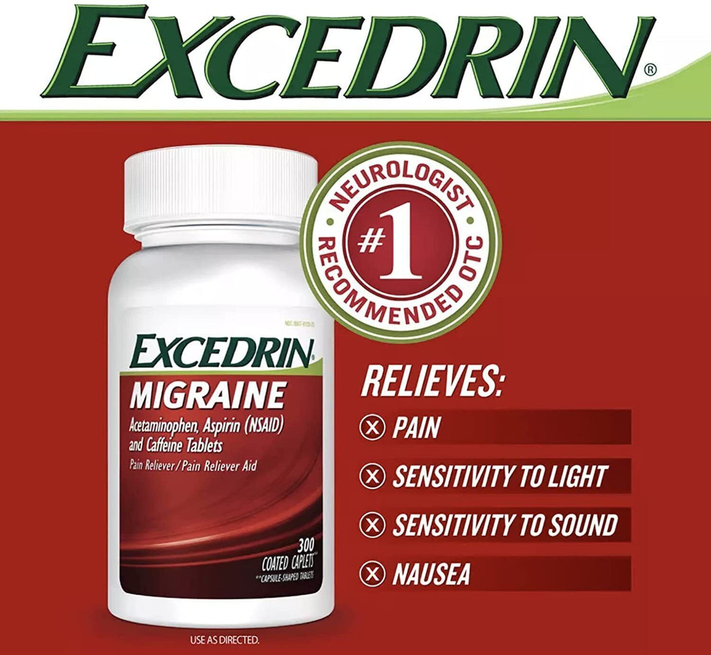 Excedrin Migraine 300 Tablets Headache Pain Reliever AU STOCK! FREE EXPRESS POST