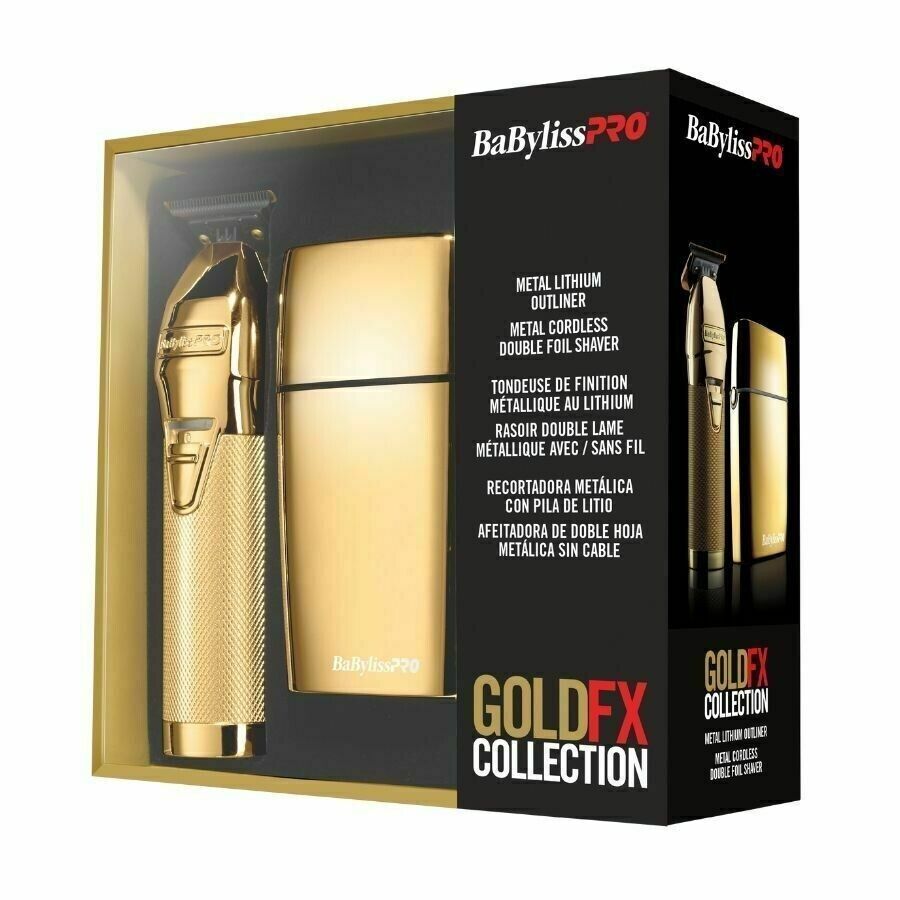 BabylissPRO GOLDFX Collection Lithium Outliner Trimmer + Double Foil Shaver GOLD