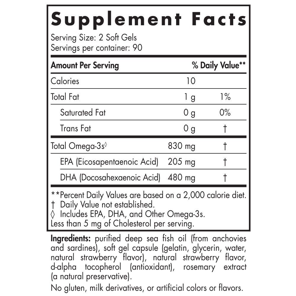 NORDIC NATURALS DHA 830mg Omega-3 DHA & EPA Fish Oil - 180 Soft Gels Strawberry