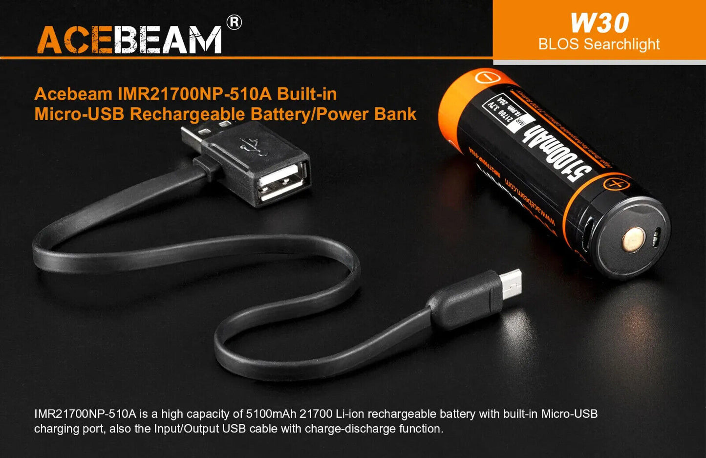 AceBeam W30 2.4km Ultra-Throw Distance White Laser LEP Torch Flashlight 6500K