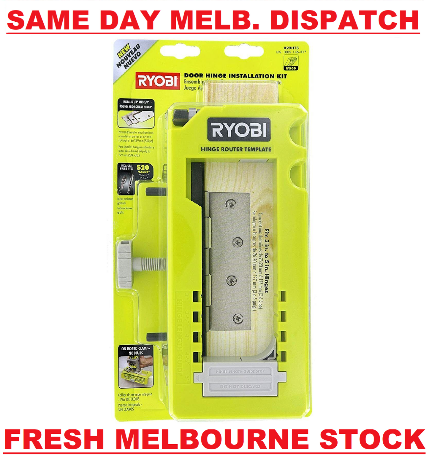 Ryobi A99HT3 Door Hinge Installation Kit Mortiser Template BRAND NEW MELB STOCK