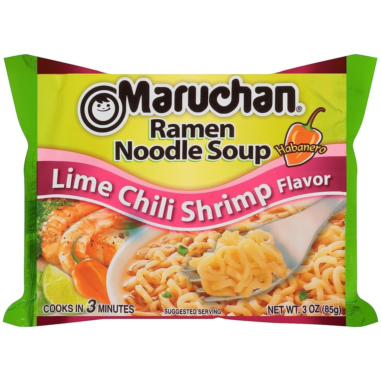 Maruchan Ramen Instant Noodles - Lime Chilli Shrimp - 1 Box (24 Packets x 85g)