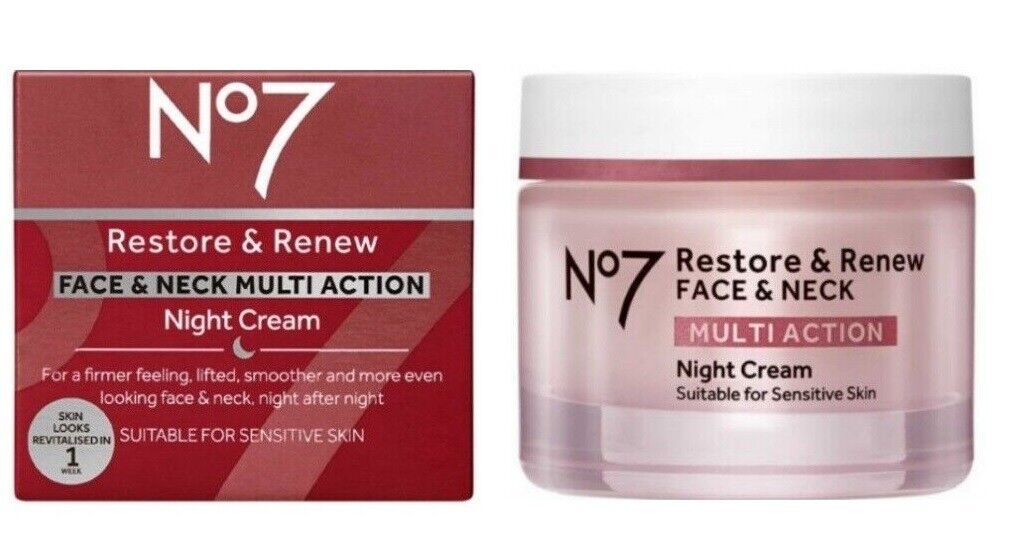 Boots No7 RESTORE & RENEW Face & Neck Multi Action ANTI AGING NIGHT CREAM 50mL