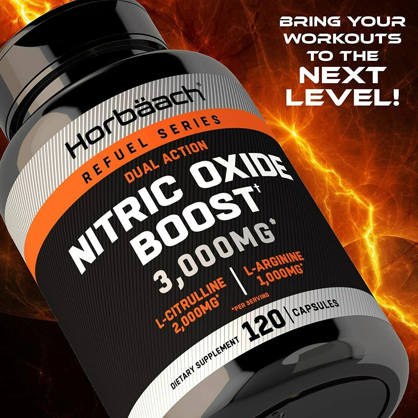 Nitric Oxide NO2 Booster 3000mg 120 Caps PRE-WORKOUT MUSCLE PUMP GROWTH Horbaach