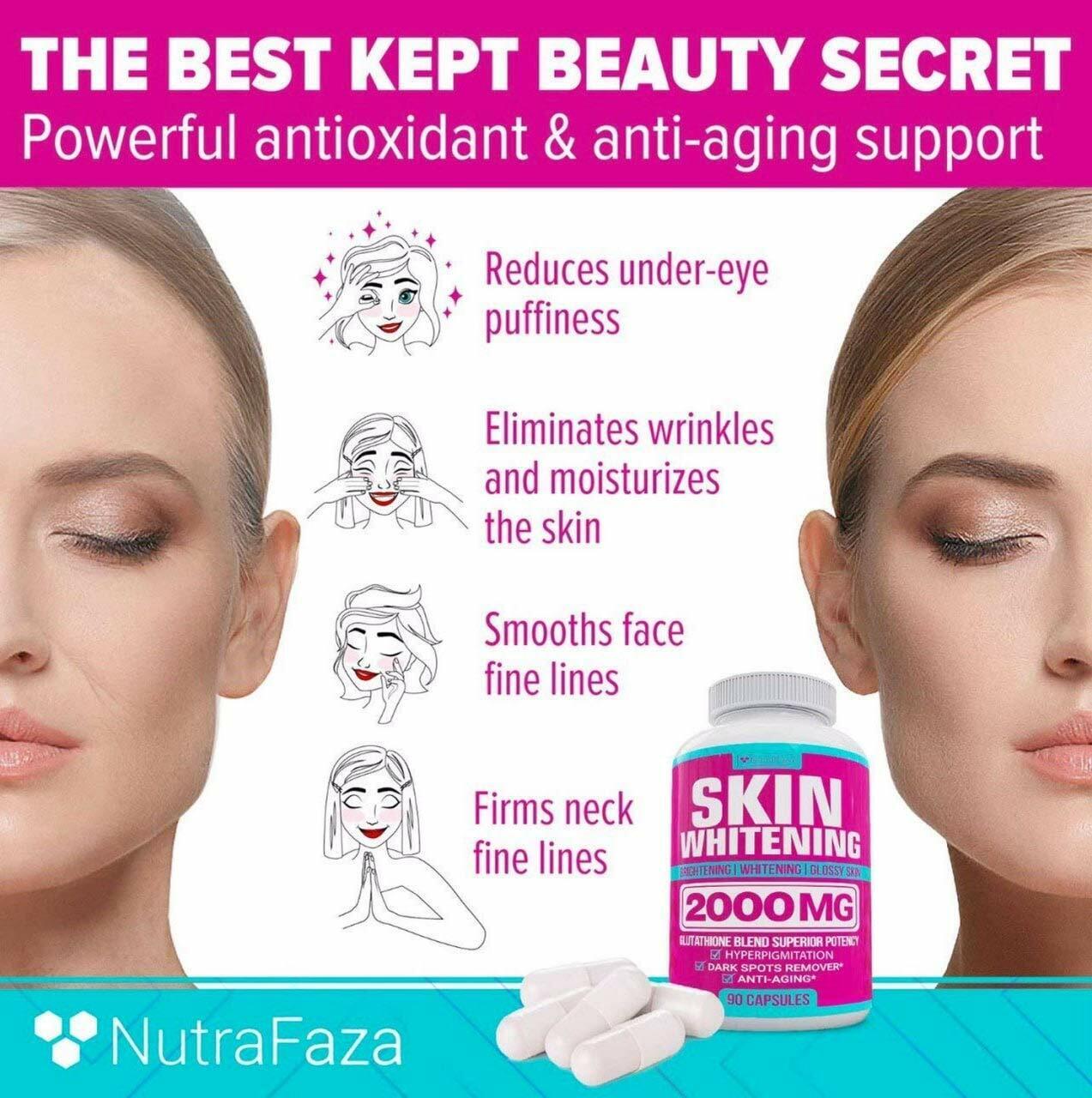 NUTRAFAZA SKIN WHITENING PILLS 2000mg Glutathione Brightening Lightening 90 Caps
